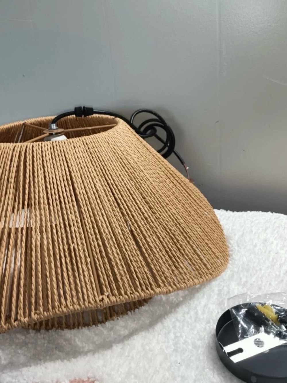 Rattan lamp shade with vertical woven texture